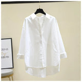 Spring Women's Oversized White Cotton Shirts Women Long Sleeves Loose Tops Plus Size Green Elegant Casual Blouse Blue