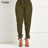 Women Summer Solid Color Harem Pants with Waist Belt Bowtie Solid Trousers Ladies Casual Fashion Fashion Clothing