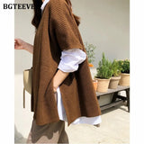 Casual O-neck Oversized Women Sweater Pullovers 2021 Autumn Knitting Tops Batwing Sleeve Side Split Women