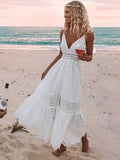 Graduation party BerryGo White pearls sexy women summer dress 2022 Hollow out embroidery maxi cotton dresses Evening party long ladies