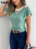 Yskkt Women's Fashion Ruffled Short Sleeves Chiffon Tops Casual Slim Fit Shirts Blouse Blusas Mujer De Moda 2020