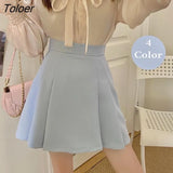 Skirt Women Korean Style High Waist Solid Folds Trendy Streetwear Sweet Holiday A-line Ins Summer All-match Girlish