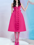 Slim Party Dresses For Women Square Collar Sleeveless High Waist Patchwork Bow Elegant Solid Dress Female Summer Fashion