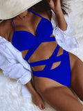 Toloer Outer Single Bikini Solid Color Sexy Female Split Swimsuit High Waist Strap Swimsuit B546K-Outfit