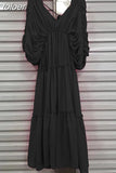Ruched Midi Dresses For Female V Neck Batwing Sleeve High Waist Loose Summer dress women 2023 Fashion Clothes Style