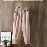 Spring Summer New Casual Style Cotton Linen Pants Women Elastic Waist Solid Basic Retro Loose Women's Harem Pants