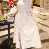 Embroidery Lace Dress Women 2023 Elegant Long Sleeve Vestido Party Autumn Hook Flower Hollow Vintage Woman Clothing