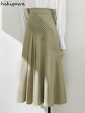 Faldas De Mujer Irregular Patchwork Folds Skirts Women Highi Waist Slim Fit A-line Summer Vintage Skirt Elegant Long