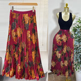 Tight Waist High Waist Crums Sweet A-Shaped Skirt Women's Long Print 100-Fold