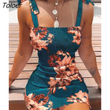 Sexy Dress Women Casual Strap Sleeveless Lace-up Fashion Floral Bodycon Mini Dress 2022 Sundress Folds Skinny Woman