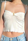 Small Floral Appliques Folds Sleeveless Crop Top Coquette Crochet Frill Casual Basic Camis Y2K Cute Tank Tops