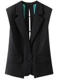 Fashion Women's Vest Notched Collar Loose Single Button Backless Preal Bow Sleeveless Waistcoat Autumn 2023 New