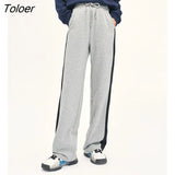 Women Fleece Sweatpants 2022 Winter Elastic Waist Straight Loose Trousers Gray Warm Comfort Casual Sport