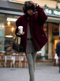 Burgundy Solid Baseball Jacket-Outfit