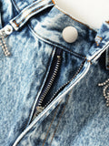 Fashion Women's Denim Shorts New High Waist Loose Straight Metal Tassel Streetwear Short Jeans Female Summer 2023
