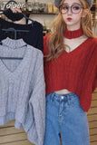Winter Twisted Pullover Sweaters Female Knit Long Sleeve V Neck Crop Sweater Tops Korean Y2K Halter Jumper Pull