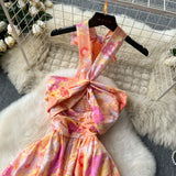 Hollow Hanging Neck Sling Dress Female Pure Lust Atmosphere Feel Waist Thin Temperament Super Fairy Holiday Floral