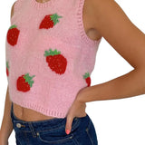 Style y2k Knitted Pullover Crop Tops Women Vintage Argyle Aesthetic Top Strawberry Print Harajuku Tank