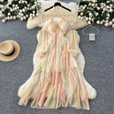 Sense Of Atmosphere Niche Holiday Dress Female Sense Hanging Neck Slinging Irregular Mesh Dress
