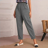 Four-Season Cotton Nine-Point Trousers Loose Waist Slacks Slant Pocket Trousers