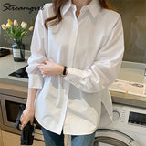 White Shirt Women Autumn Turn-down Collar Solid Blouses Women's Shirts Casual Loose Cotton Shirt Women Overzise