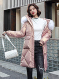 2022 Big Fur Collar Down Jackets Women Long Coats Winter Thick Parkas Woman Hooded Zipper Warm Overcoats Female
