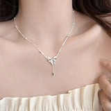 Galaxy Silver Pearl Necklace-Outfit