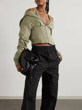 Toloer New Fashion Personality Women's Short Hoodie Design Sense Bundle Waist Show Thin Hoodie Hoodie Female Autumn Korean Version-Outfit
