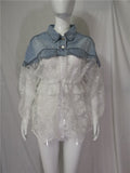 New Summer Fashion Stitching Lace Embroidery Large Size Denim Jacket Women's Coat Loose Perspective Tops Denim