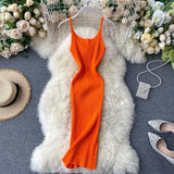 Summer Knitting Dress Women Solid Color Casual Body-con Dress Pullovers Simple Step