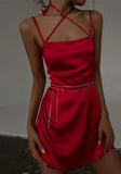 Sexy Strap Sleeveless Solid Satin Mini Club