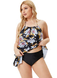 Halter Floral Print Plus Size One Piece
