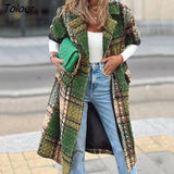 Coat Women 2023 Long Sleeve Lapel Jacket Printed Wool Long Coat Autumn and winter new European and American women's