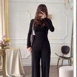 Summer New Women's Round Neck Solid Color Wide Leg Pants Commuting Leisure Suit