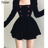 Elengant Solid Hollow Out Velvet Mini Dress Long Sleeve A-line Rave Dresses Women Casual Fashion Outfits Autumn