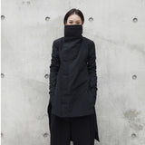 Black Winter Clothing For Women High Neck Long Sleeve Loose Asymmetrical Solid Casual Coats Female Korean Fashion