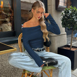 Toloer Women's Fall 2024 New Fashion Hot Girl Street Style Sexy One Word Shoulder Temperament Slim