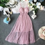 VAREY LIN 2022 women summer Stars V-neck Sleeveless Vestidos Sexy Dress equined Party Dress Mesh Patchwork New Long