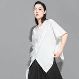 Women White Flower Ruffles Ribbon Big Size T-shirt New Round Neck Short Sleeve Fashion Tide Spring Summer 2023