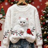 Christmas Lattice Round Neck Long Sleeves Elegant Retro