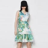 Sexy Print Colorblock Dress For Women V Neck Sleeveless High Waist Mini Dresses Female Summer Clothing Style