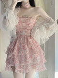 Corset Dress Women Casual Blouse Elegant Y2k Mini Dress Set Party Sexy Kawaii Lolita Dress Korea 2022 Summer Fashion