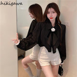 Womens Tops Chiffon Ruffles Blouses Loose Bow White Fashion Shirt Long Sleeve Temperament Blouse 2023 Blusas Mujer De