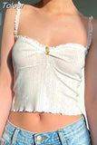 Small Floral Appliques Folds Sleeveless Crop Top Coquette Crochet Frill Casual Basic Camis Y2K Cute Tank Tops