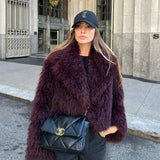 Teddy Burgundy Faux Fur Coat-Outfit