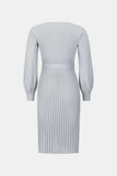 Neck Tie Waist Pleated Sweater