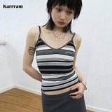 Japanese Grunge Striped Camisole Korean Fashion V-neck Crop Top Y2k Aesthetics E-girl Cami Top Harajuku Vintage Tank