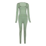 Sisterlinda Fitness Tracksuit 2Piece Set Women Skinny Bodycon-Shaping Bodysuits+High Waist Sporty Leggings Activewear