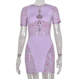 Sisterlinda Autumn Sexy See Through Bodycon Mini Dress Women Casual Street Short Sleeve Hollow Out Party Clubwaer Female