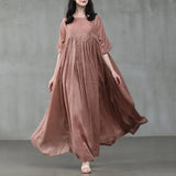 ZANZEA 2022 Vintage Summer Maxi Dress Women's Pleated Sundress Half Sleeve Long Vestidos Female Casual O Neck Robe